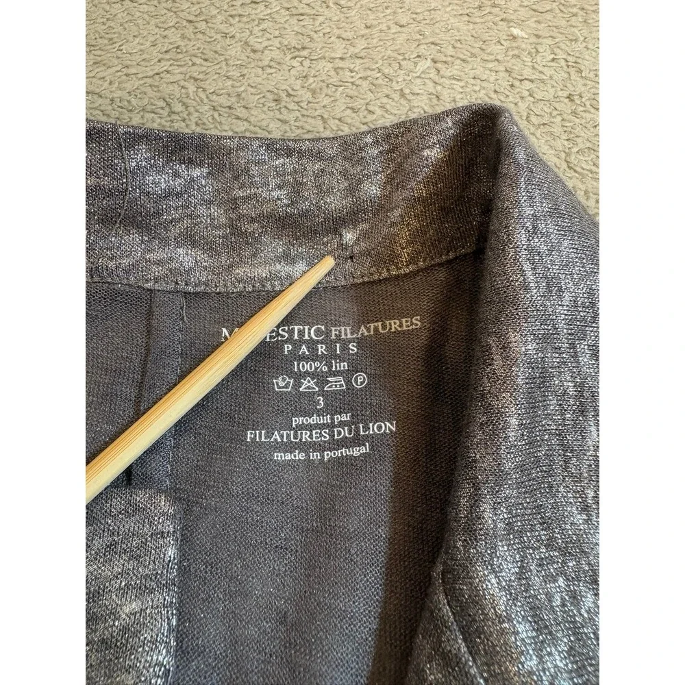 Majestic Filatures Paris Metallic Linen Open Cardigan Blazer Silver M Portugal 3